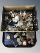 A large quantity of assorted Victorian and later coins, medallions, crowns, pre-decimal pieces, etc,