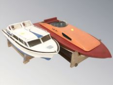 Two scale model boats, longest 63 cm.