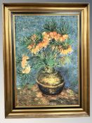 After Vincent Van Gogh : Imperial Fritillaries in a Copper Vase, print on fabric,