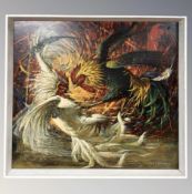 After Vladimir Tretchikoff : Fighting cocks, colour print,