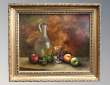 Althaus : still life of wine jug and fruit, oil on canvas,