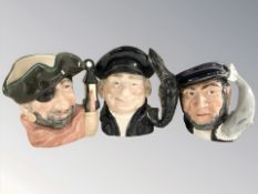 Three Royal Doulton character jugs 'Captain Ahab' D6500, 'Lobster Man' D6617 and 'Smuggler' D6616.