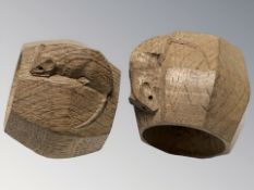 Two Robert 'Mouseman' Thompson of Kilburn octagonal oak napkin rings,
