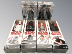 Six Hasbro Disney Star Wars figurines in packaging.