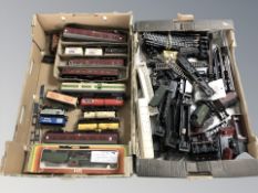 A collection of HO gauge rolling stock including tin plate pieces, quantity of track,