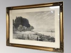 After Axel Holm : rural landscape, monochrome engraving,