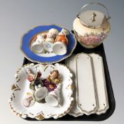 A set of five porcelain door plates, figures including Capodimonte,