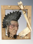 A decorative panel depicting a Native American, 83 cm x 38 cm.
