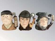 Three Royal Doulton character jugs 'Rip Van Winkle' D6438, 'Golfer' D6623 and 'The Sleuth' D6631.