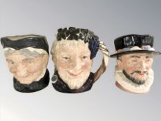 Three Royal Doulton character jugs 'Bacchus' D6499, 'Granny' D5521 and 'Beefeater' D6206.