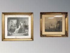 Two 19th century continental monochrome engravings,