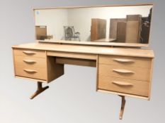 A G Plan twin pedestal mirror back dressing table, 170 cm W x 45 cm D x 120 cm H,
