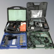 A cased Bosch drill, a Pro Line drill,