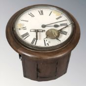 An early 20th century oak cased station timepiece with single fusee movement.