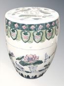 A reproduction Chinese porcelain barrel seat, height 47 cm.