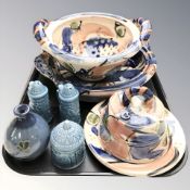 A continental crackle glazed earthenware twin handled shallow dish,