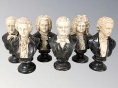 Six composition figures of composers.