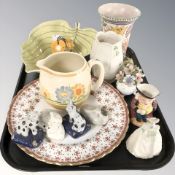 Mixed ceramics including Poole vase, Burslem Susie Cooper Art Deco jug, Belleek vase,