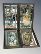 A set of four Art Nouveau style picture mirrors representing the four seasons,