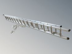 An aluminium extension ladder