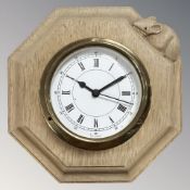 A Robert 'Mouseman' Thompson of Kilburn brass circular quartz wall timepiece,