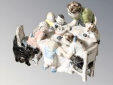 A John Bedford studio pottery figure group 'Birthday Girl', dated 2008, height 12 cm.