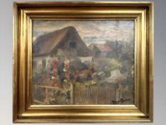 20th century school : a cottage garden, oil on canvas,