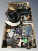 A naval cap, various metal wares, antiquarian postcards, collectors coin set,