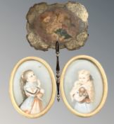 A late Victorian gilt papier mache hand fan, length 38 cm,