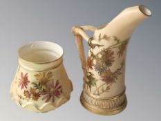 A Royal Worcester blush ivory jug, shape No. 1116, height 15.5 cm, and a further vase, shape No.