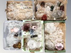 A large quantity of 20th century glass wares including coloured items, drinking vessel,