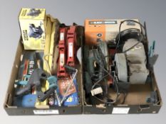 A bench grinder, Bosch sander, other power tools and hand tools, Stanley vice, socket and bit set,