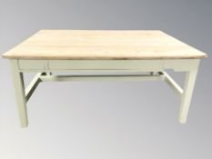 A Victorian style painted pine table, 182 cm L x 122 cm W x 81 cm H.