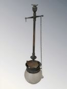 A late Victorian gas light fixture with shade, length 53 cm.