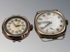 A gent's 9ct gold cushion cased wristwatch by Rotary, and a further lady's 9ct gold watch.