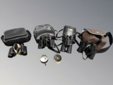 A pair of Nikon 12x36 5° binoculars, Canon 7x35 binoculars, two pairs of USSR 8x30 binoculars,
