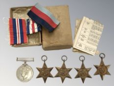A group of five World War II service medals in box of issue.