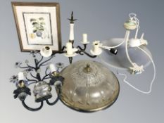 A group of circa 1970's light fittings and fixtures including circular ceiling light boss,