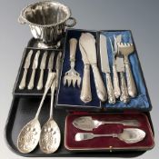 A group of cased cutlery including a set of six silver handled butter knives, fish servers,