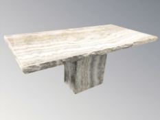 A modern polished granite pedestal dining table, 180 cm x 92 cm x 75 cm,
