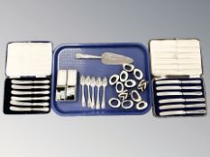 A set of five silver teaspoons, two sets of six cased silver-handled butter knives,