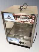 A commercial stainless steel pizza warming cabinet, width 56 cm.