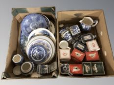A box of Ringtons blue and white ceramics