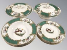 Two Royal Crown Myotts tureens and eleven matching plates.