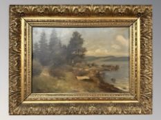 Danish School : Figure by a shore, oil on canvas, 39 cm x 26 cm.