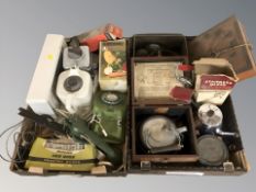 Miscellaneous items including vintage telephone, kitchenalia, wall clock, teasmade,