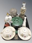 A pair of Royal Copenhagen twin handled porcelain tea bowls and saucers,