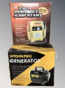 A Tooltec generator and an Autotech jump starting kit, both boxed.