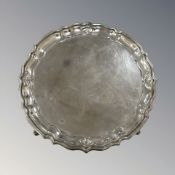 A George V silver card tray, Barker Brothers Ltd, Birmingham 1934, diameter 18cm.