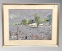 John Yates (British, born 1885) : Henley On Thames, watercolour and bodycolour on grey paper,